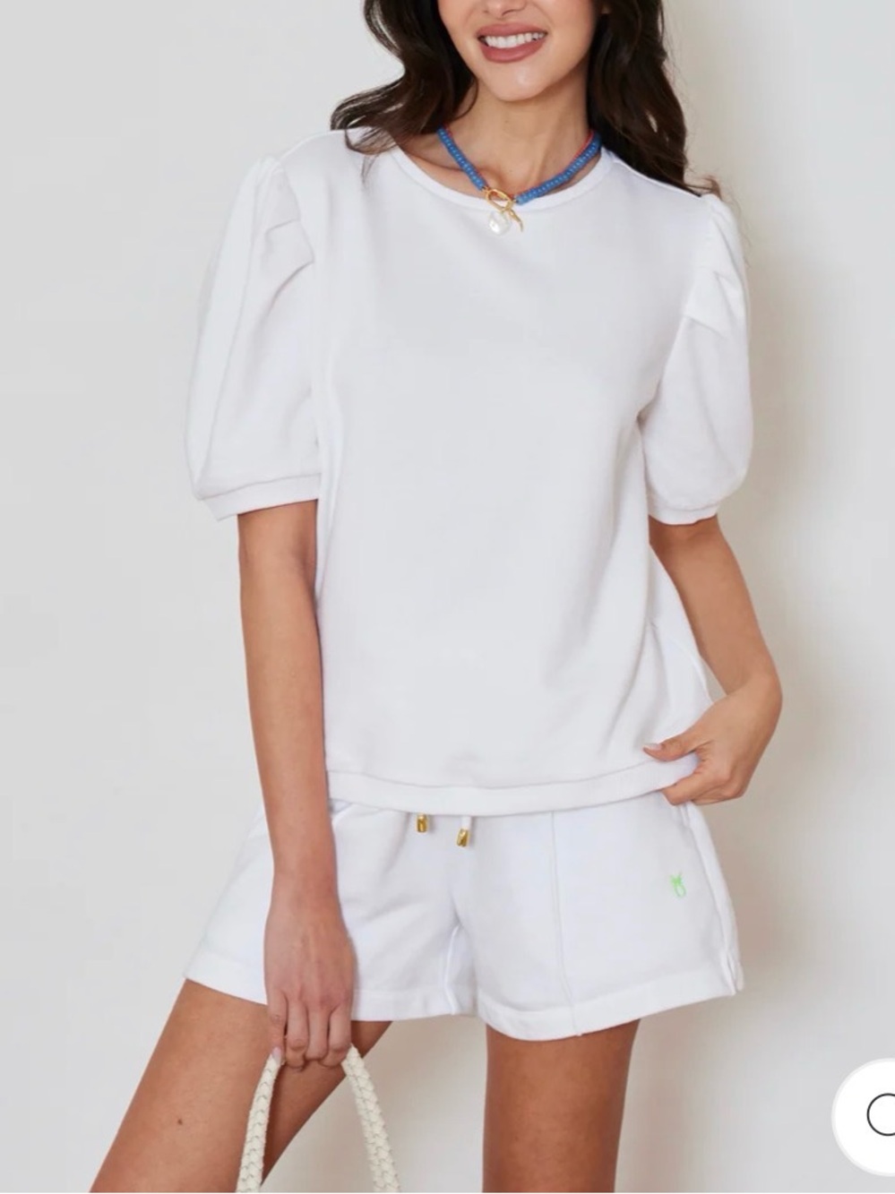 Dudley Stephens Cleo Top French Terry White Puff-Sleeve Shirt XL women’s